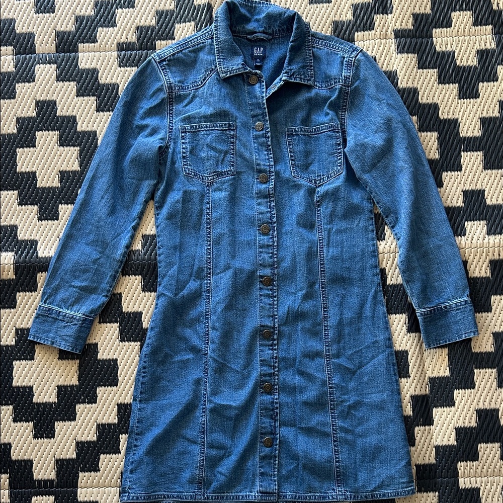 GAP Kids Classic Blue Denim Long Sleeve Dress in Sz L